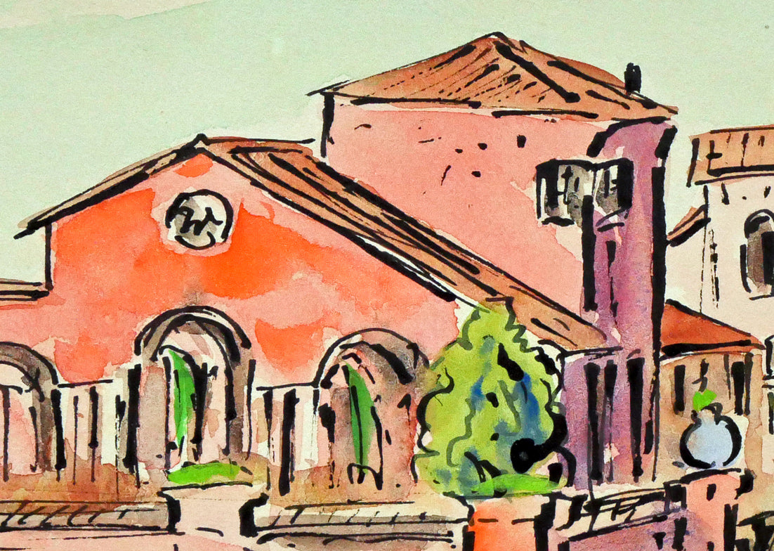 作者不明「南佛スケッチ バンドールの家」水彩画(14.4×20.5cm) 拡大画像2