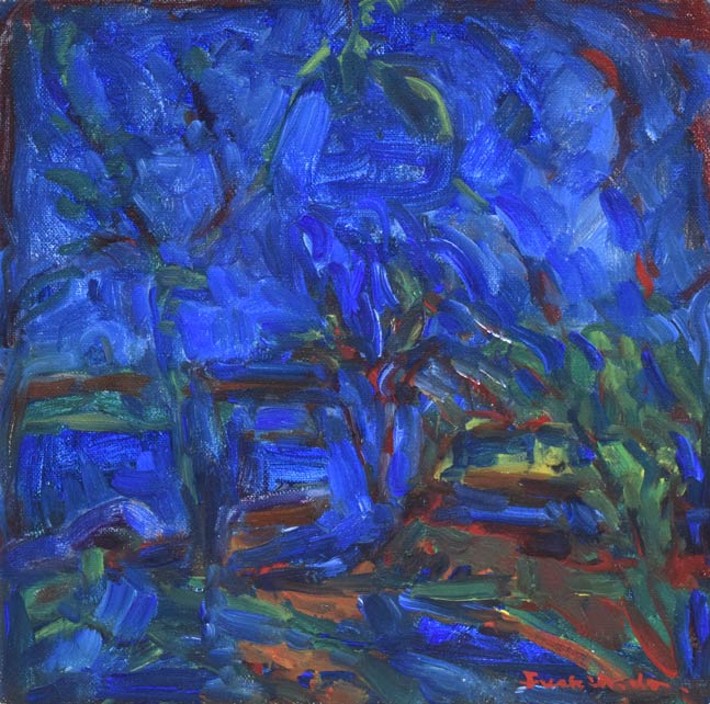 伏木田光夫「ブルーに染まる風景」油絵・S3号 作品全体拡大画像