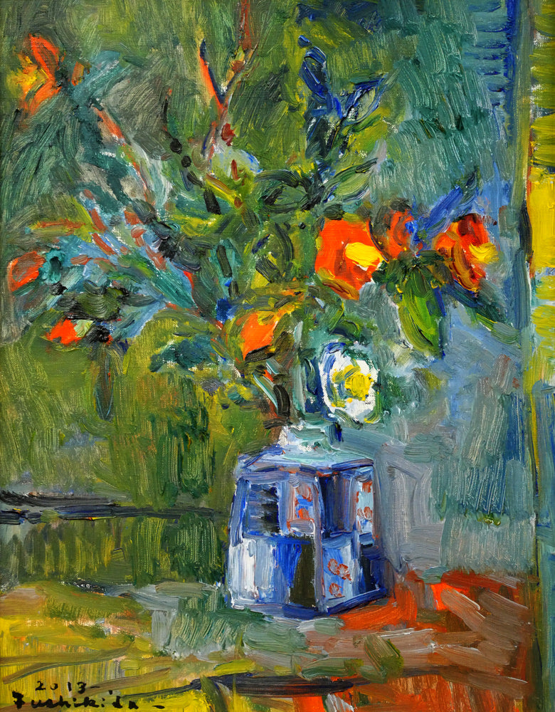 伏木田光夫「椿」油絵・F6号 作品全体画像