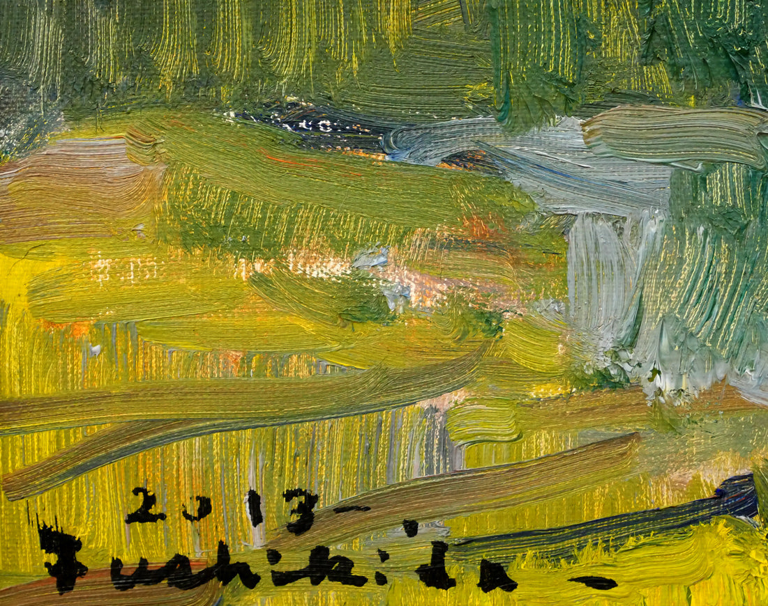 伏木田光夫「椿」油絵・F6号 制作年(2013年作)、サイン拡大画像