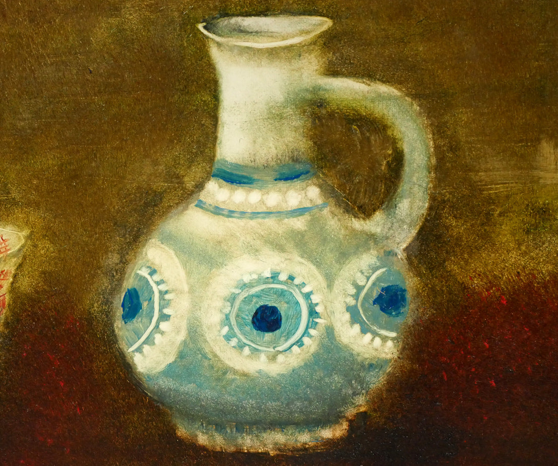 冬島大二郎「伊万里 壺と茶碗」油絵・F6号 拡大画像2