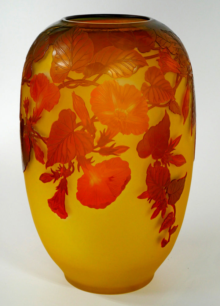 エミール ガレ(Emile Galle)「朝顔文花入」被せガラス・アシッド 全体画像1