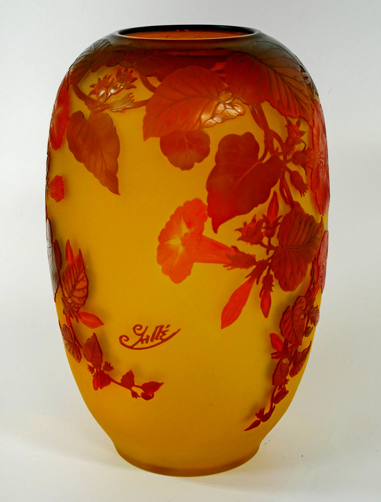 エミール ガレ(Emile Galle)「朝顔文花入」被せガラス・アシッド 全体画像2