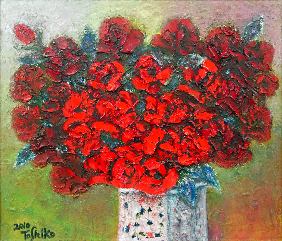 後藤俊子「赤いバラ」油絵・F10号 作品全体拡大画像