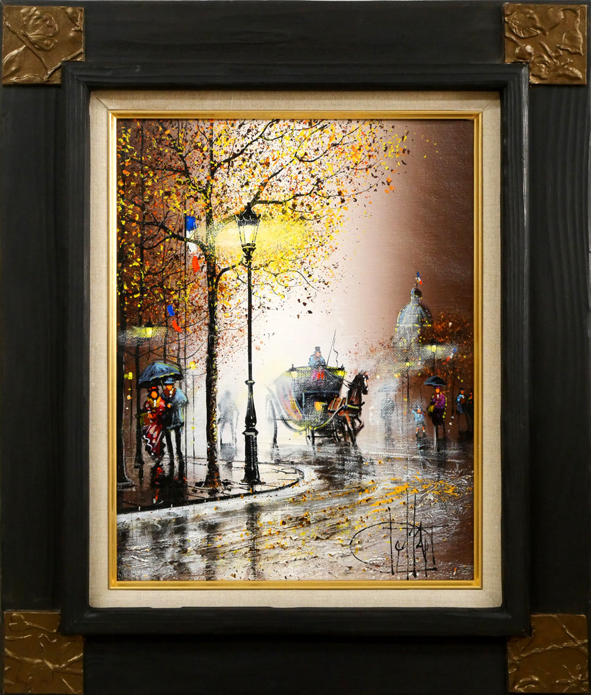 ギィ デサップ(Guy DESSAPT)「パリ、フランス学士院と馬車」油絵・仏F5号