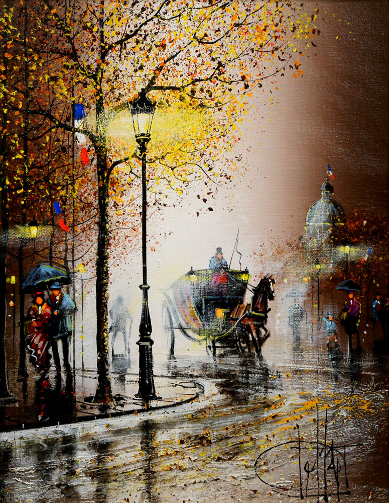 ギィ デサップ(Guy DESSAPT)「パリ、フランス学士院と馬車」油絵・仏F5号 作品全体画像