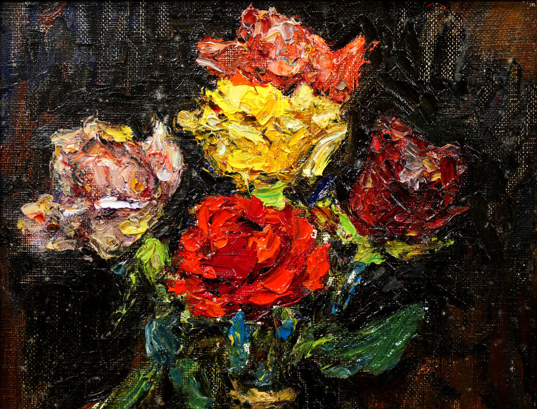 萩谷巌「静物(薔薇)」油絵・F4号 拡大画像1