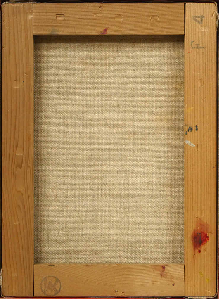 萩谷巌「静物(薔薇)」油絵・F4号 キャンバス裏側画像