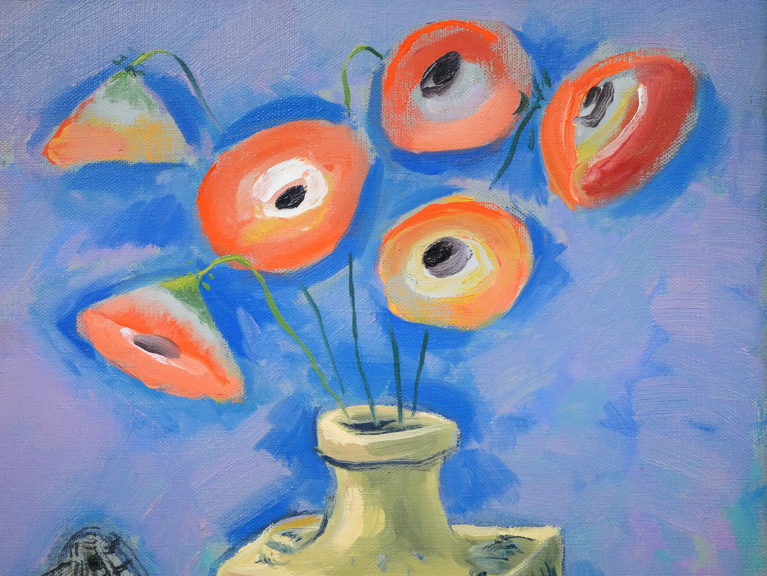 箱根寿保「鳩車とペルシャ壺」油絵・F6号 拡大画像1