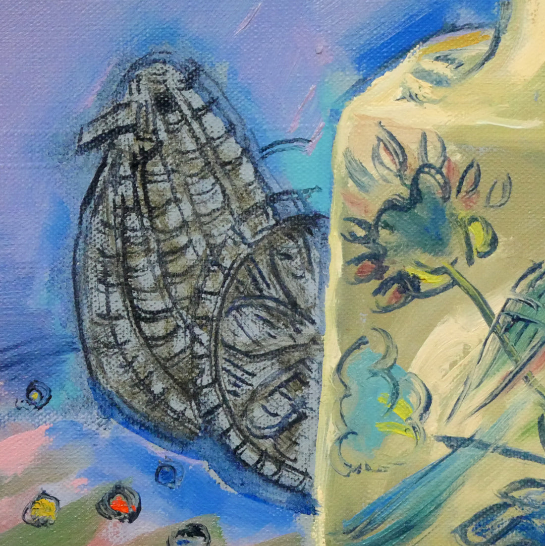 箱根寿保「鳩車とペルシャ壺」油絵・F6号 拡大画像4