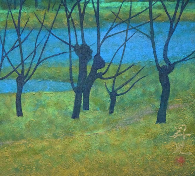 濱田(浜田)昇児「早春」日本画・P10号 拡大画像4