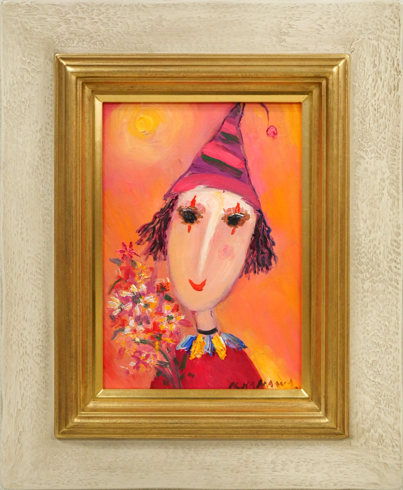 塙賢三「花束を持つ道化」油絵・SM