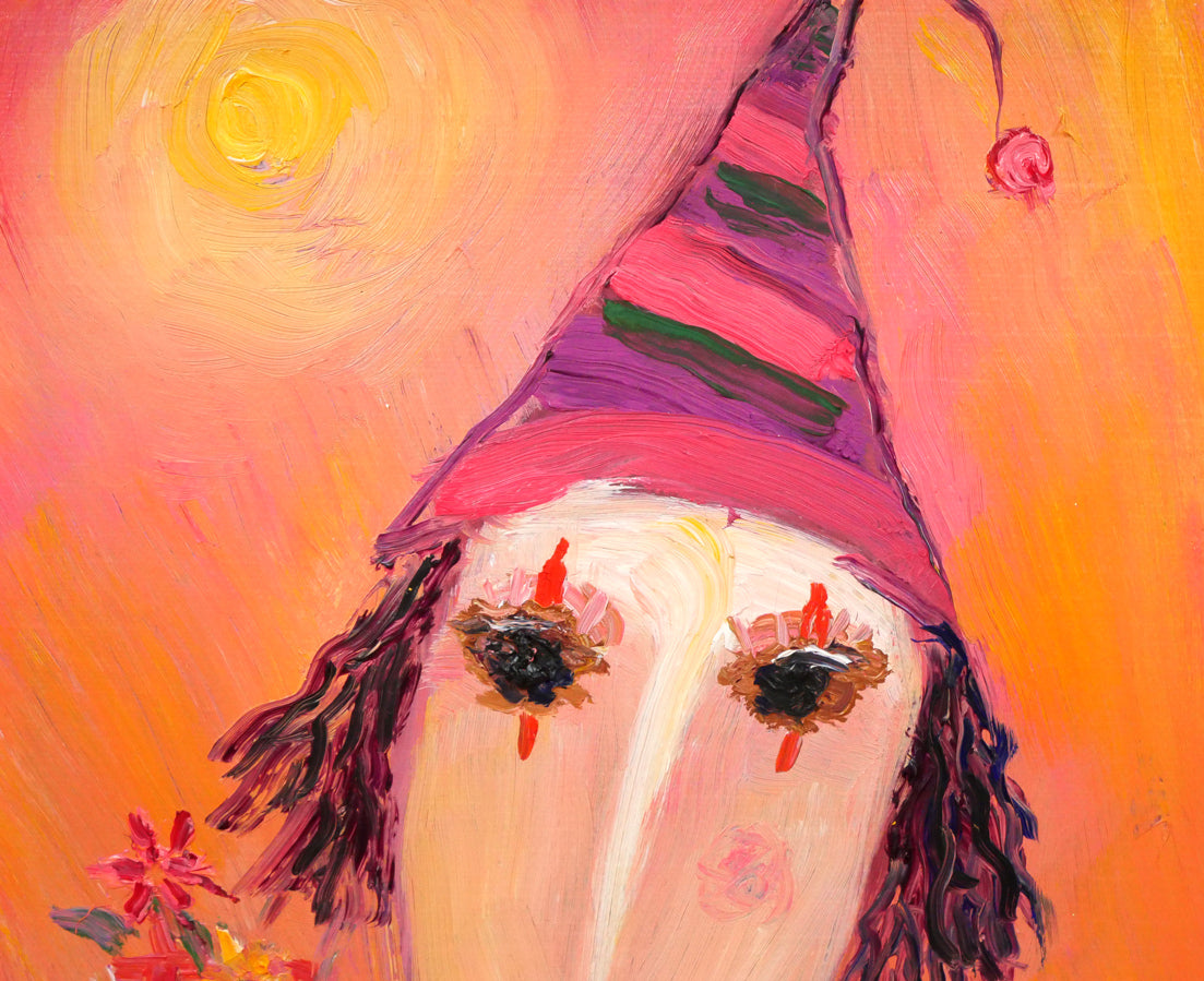 塙賢三「花束を持つ道化」油絵・SM 拡大画像1