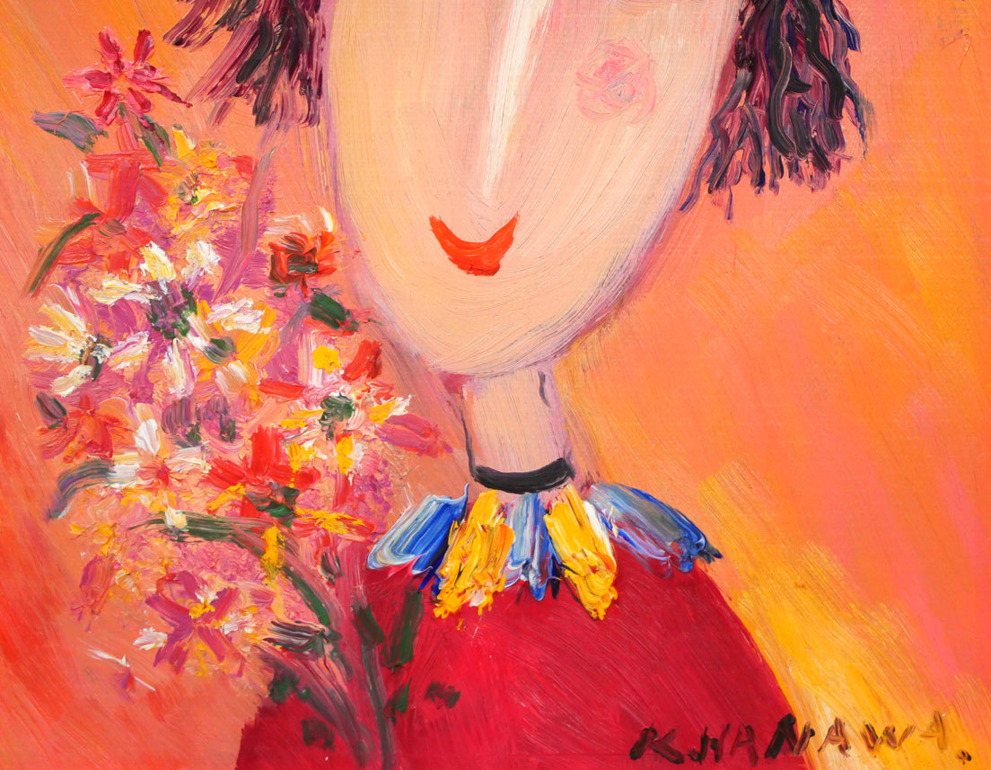 塙賢三「花束を持つ道化」油絵・SM 拡大画像3