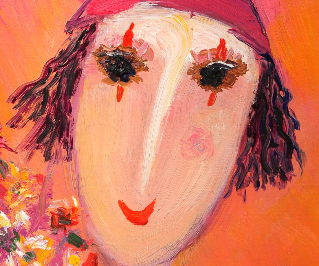 塙賢三「花束を持つ道化」油絵・SM 拡大画像2