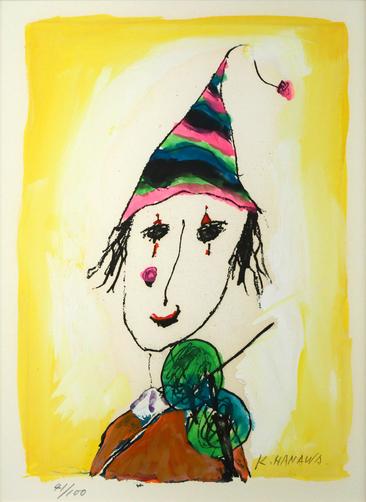 塙賢三「道化」銅版画に手彩色 作品全体画像