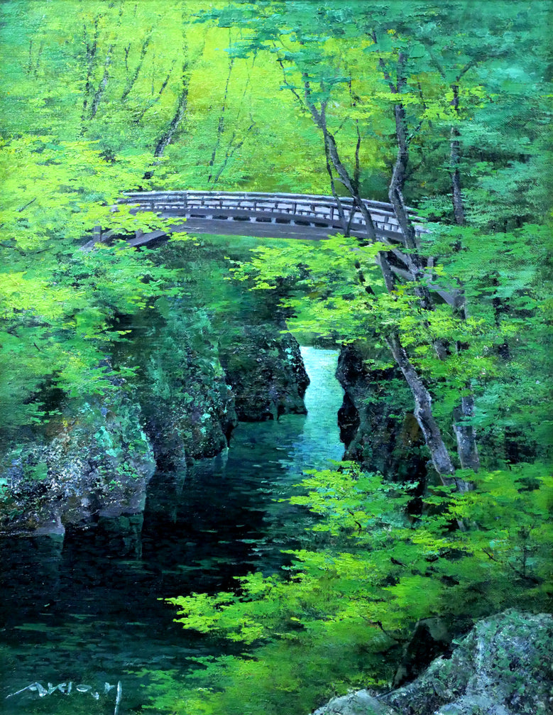 原田彰夫「こおろぎ橋(石川県・山中温泉)」油絵・F6号 作品全体拡大画像