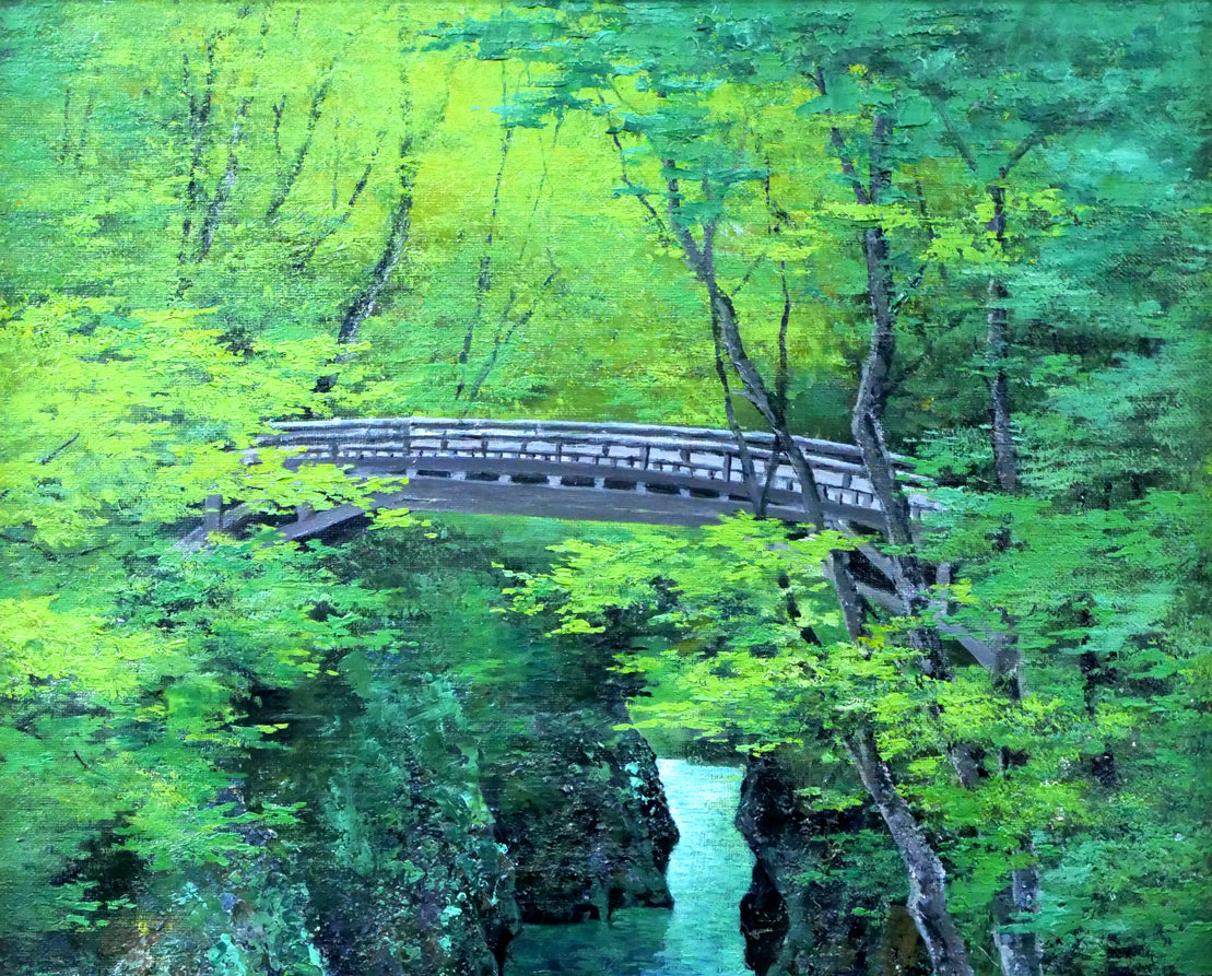 原田彰夫「こおろぎ橋(石川県・山中温泉)」油絵・F6号 拡大画像1