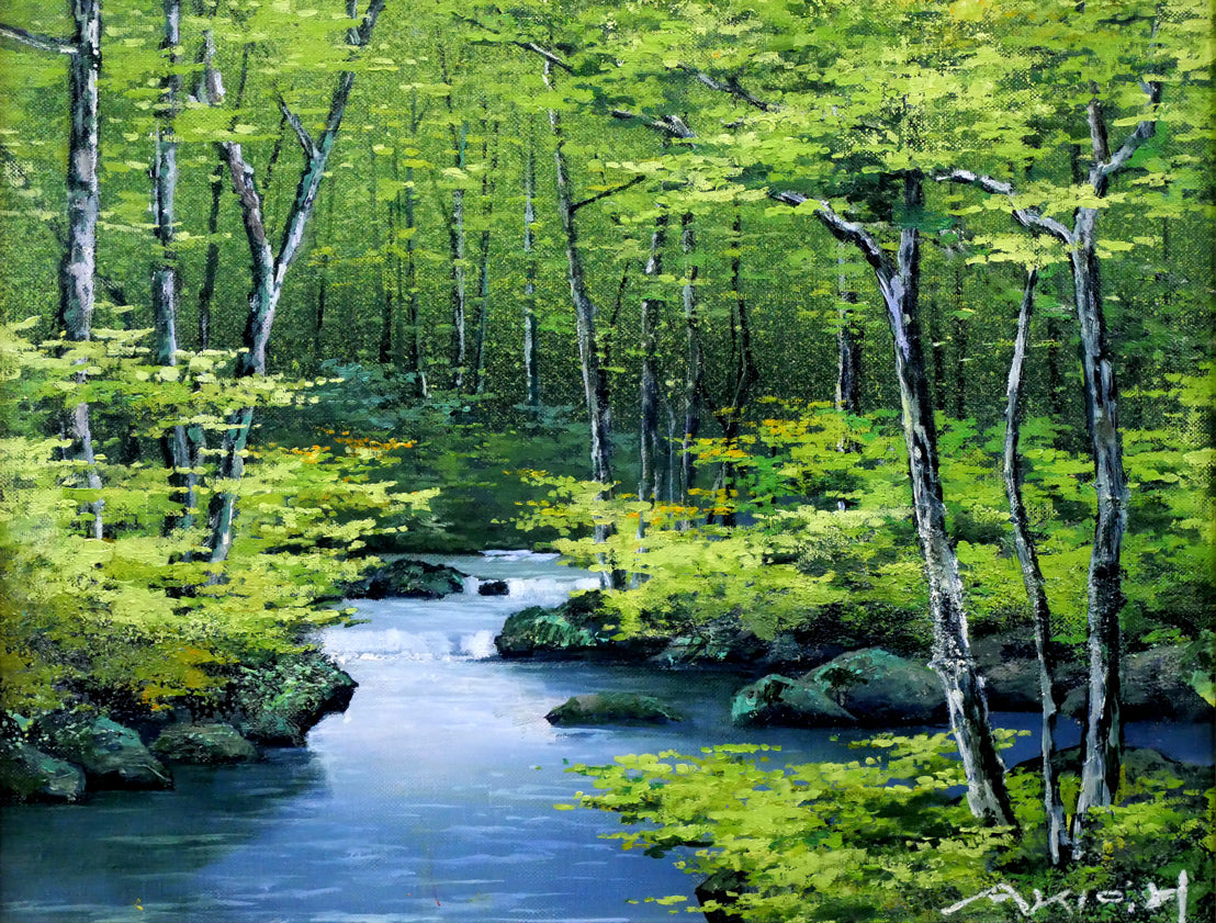 原田彰夫「緑韻」油絵・F6号 作品全体拡大画像