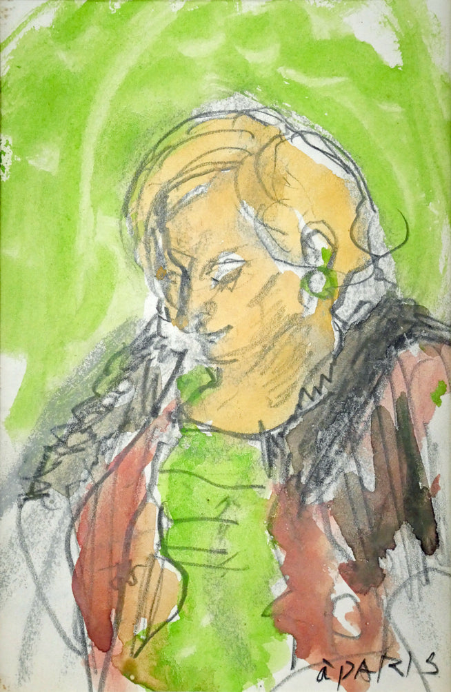 原精一「パリジェンヌ(PARIS)」水彩画デッサン 作品全体画像