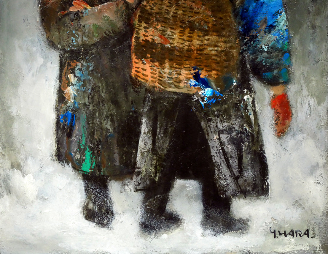 原義行「立話」油絵・F8号 拡大画像2