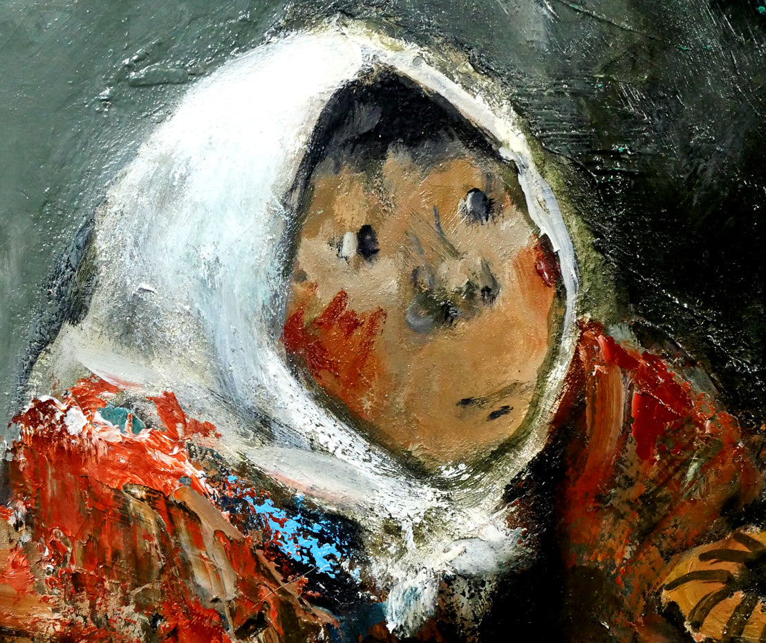 原義行「立話」油絵・F8号 拡大画像3