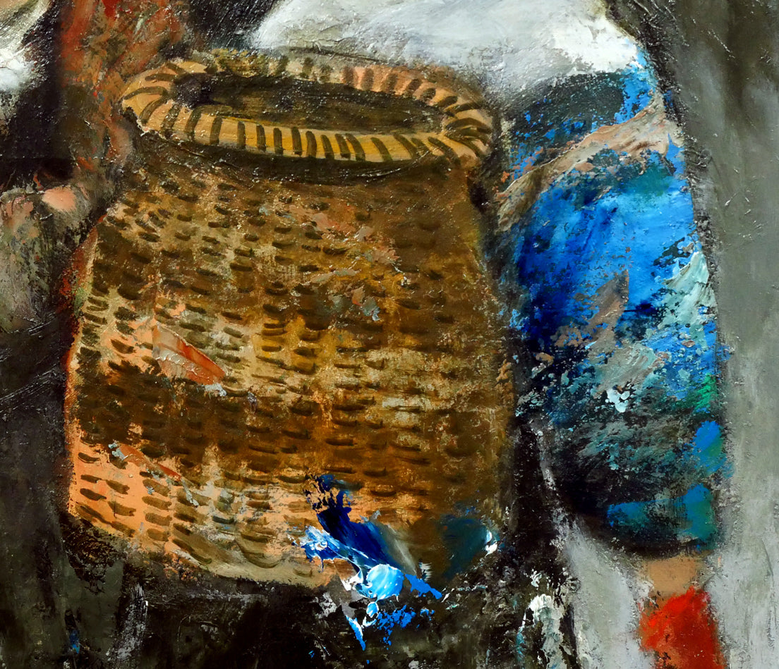 原義行「立話」油絵・F8号 拡大画像4