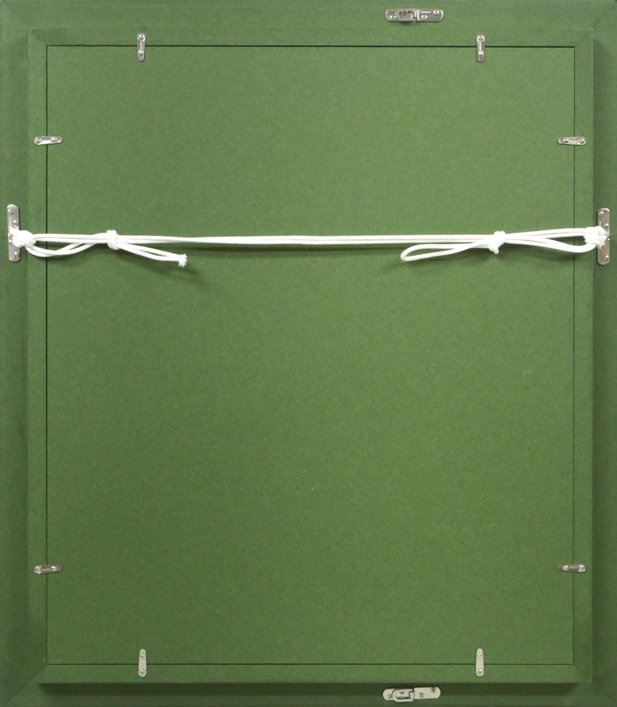 原義行「立話」油絵・F8号 額縁裏側画像