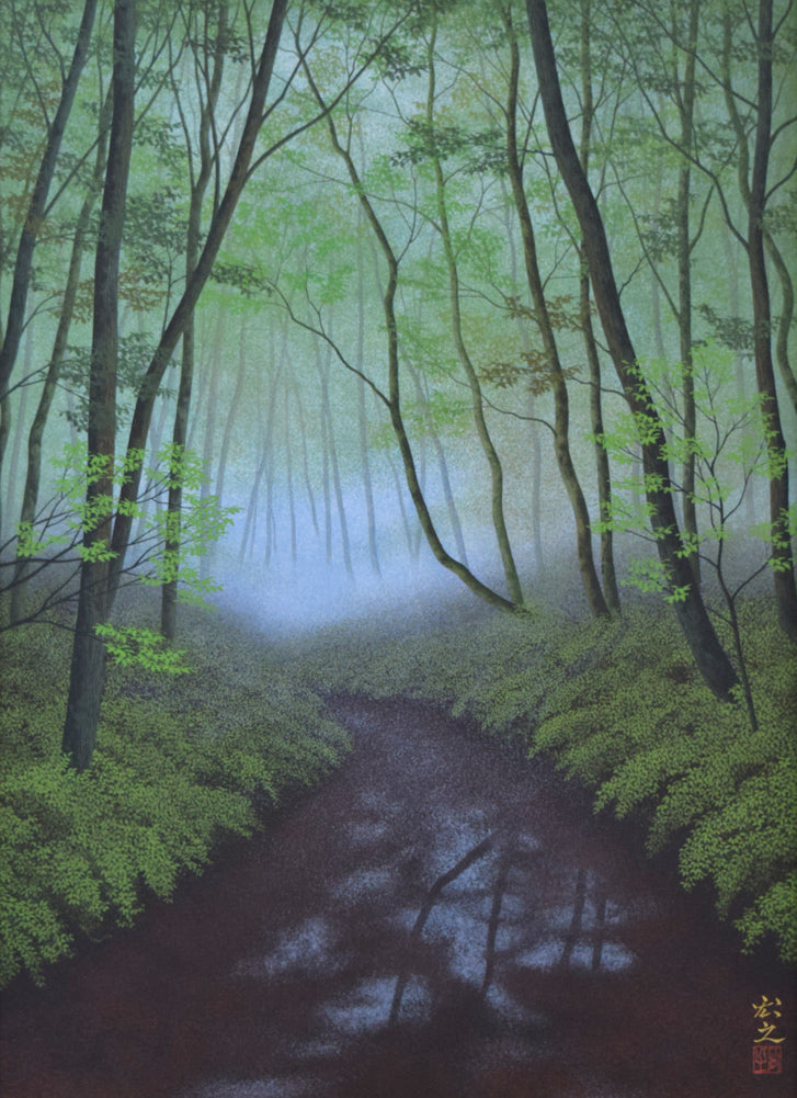 原宏之「雨後林道」日本画・P20号 作品全体拡大画像