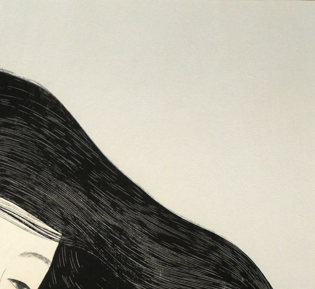 橋口五葉「髪梳ける女」木版画(雲母摺り) 拡大画像2