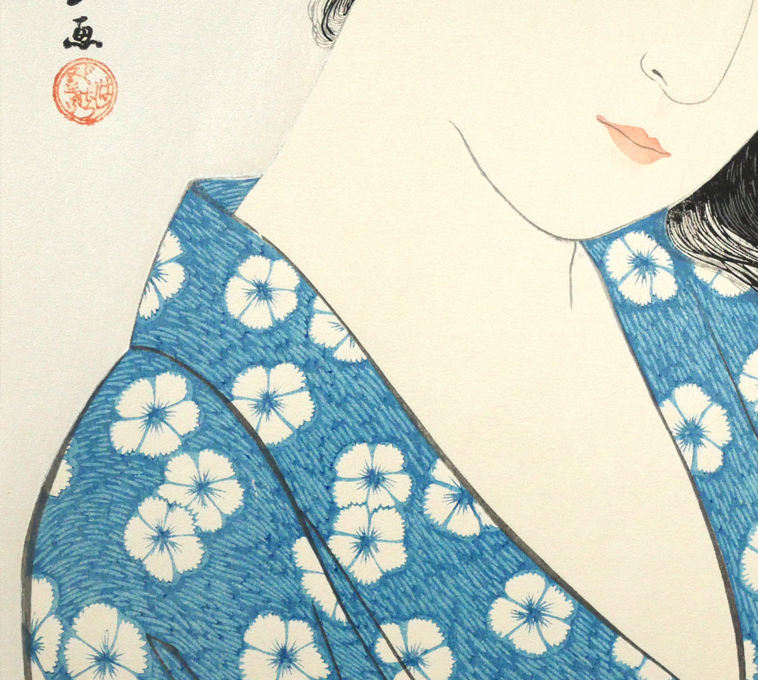 橋口五葉「髪梳ける女」木版画(雲母摺り) 拡大画像3