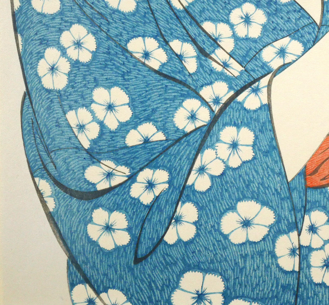 橋口五葉「髪梳ける女」木版画(雲母摺り) 拡大画像5