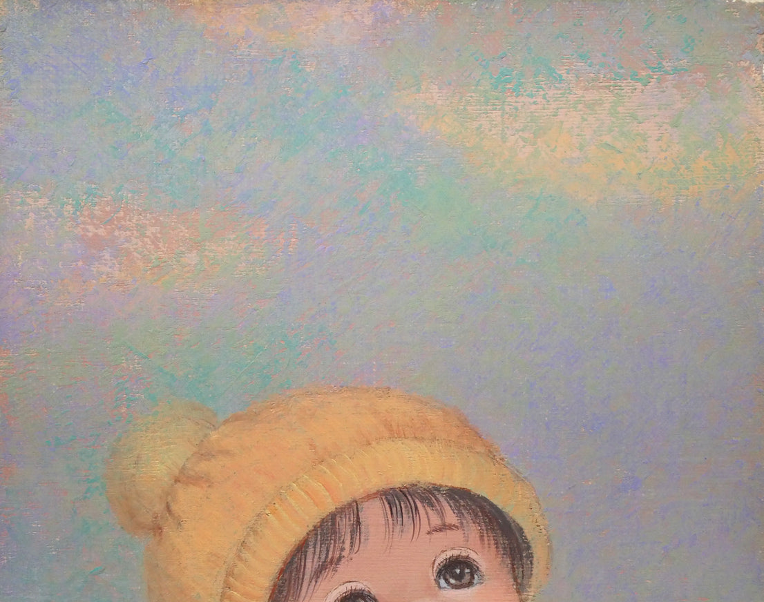 はしぐちみよこ(橋口美代子)「雲にのりたい」油絵・SM 拡大画像1