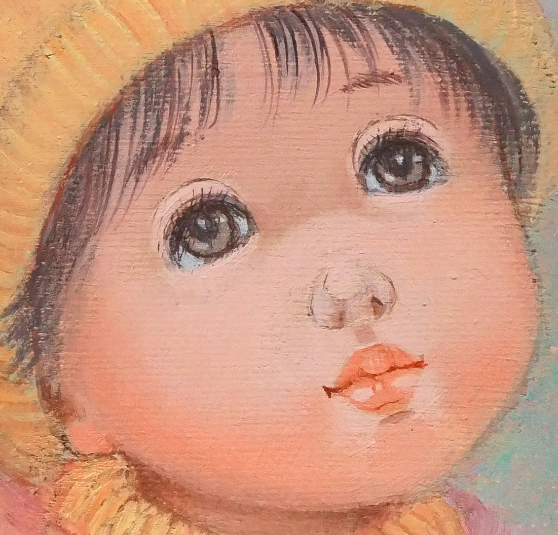 はしぐちみよこ(橋口美代子)「雲にのりたい」油絵・SM 拡大画像3