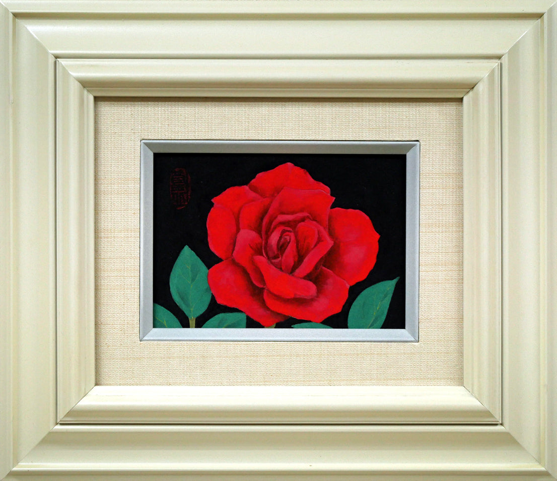 橋本篁丘「バラ」日本画・ミニチュア(10.8×15cm)