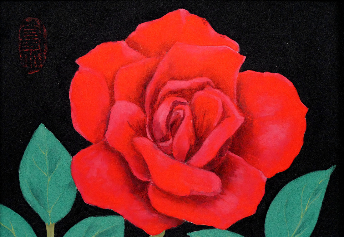 橋本篁丘「バラ」日本画・ミニチュア(10.8×15cm) 作品全体画像