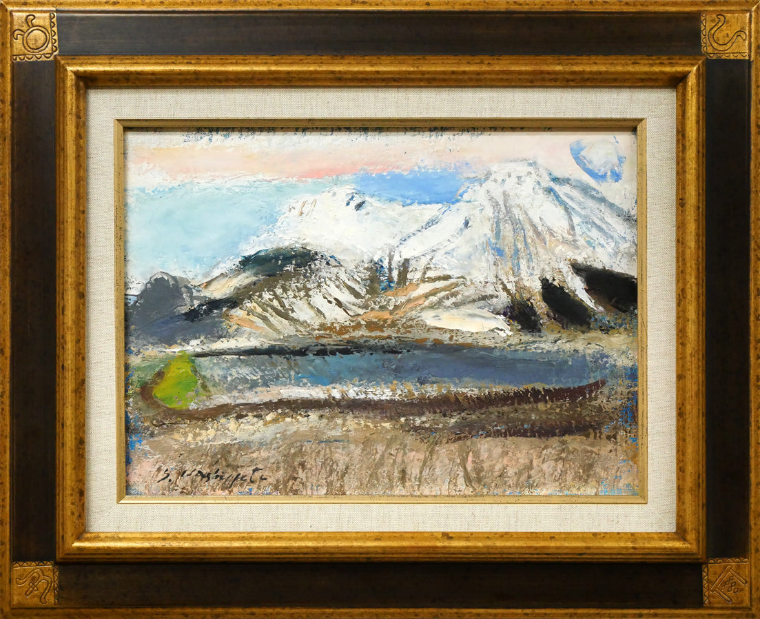 橋本三郎「残雪駒ヶ岳」油絵・F4号