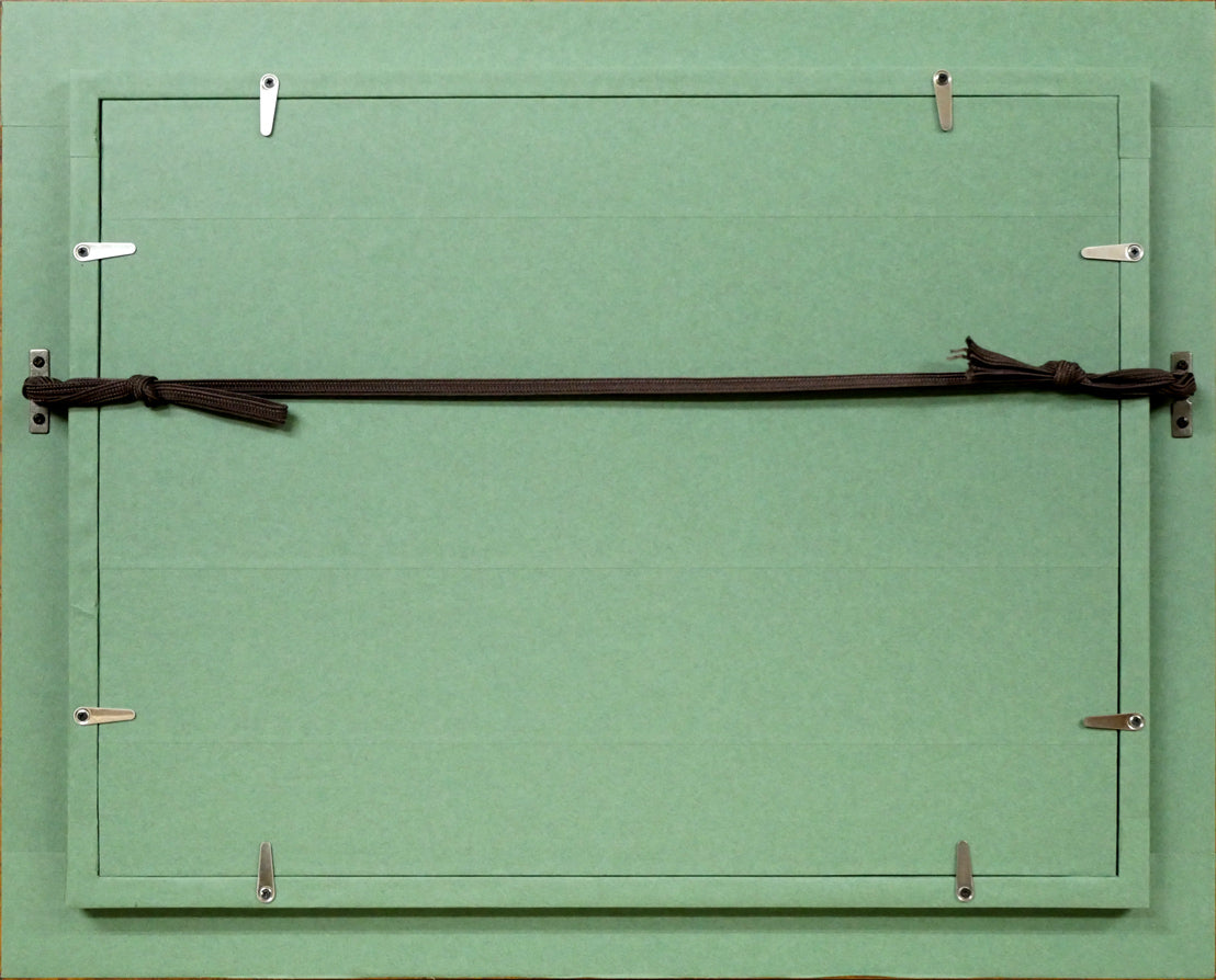 橋本三郎「残雪駒ヶ岳」油絵・F4号 額縁裏側画像