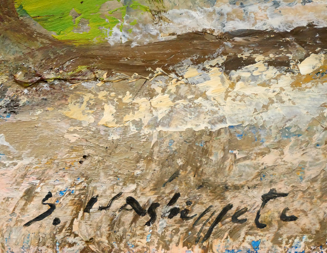 橋本三郎「残雪駒ヶ岳」油絵・F4号 サイン拡大画像