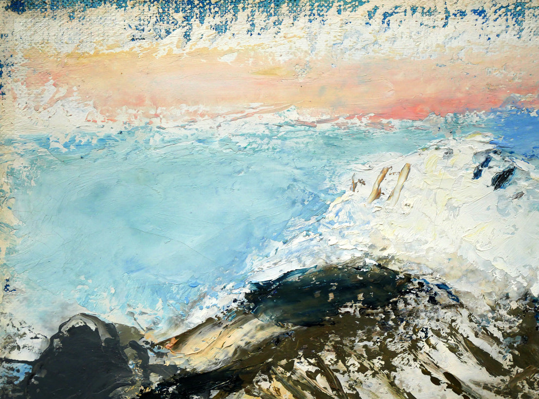 橋本三郎「残雪駒ヶ岳」油絵・F4号 拡大画像1