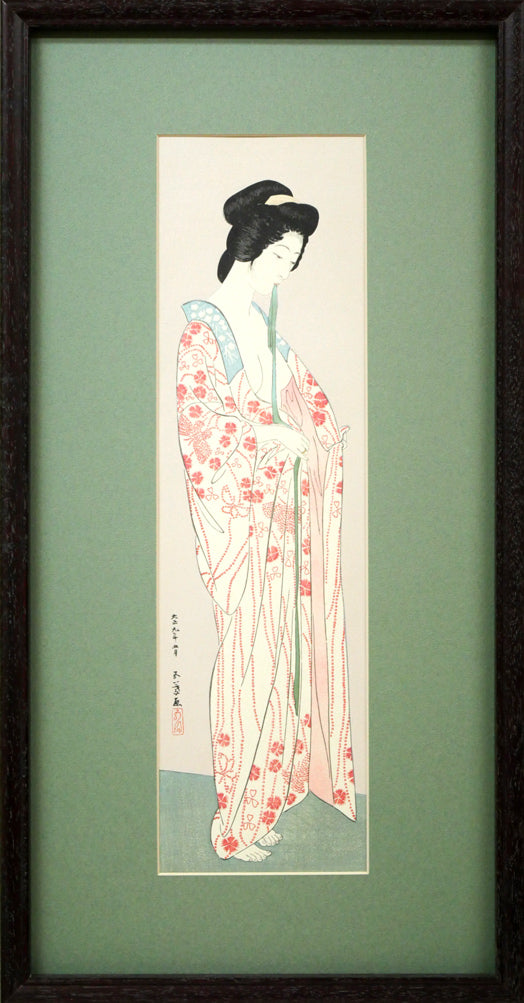 橋口五葉「長襦袢の女」木版画