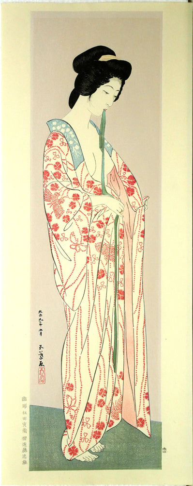 橋口五葉「長襦袢の女」木版画 作品シート全体画像