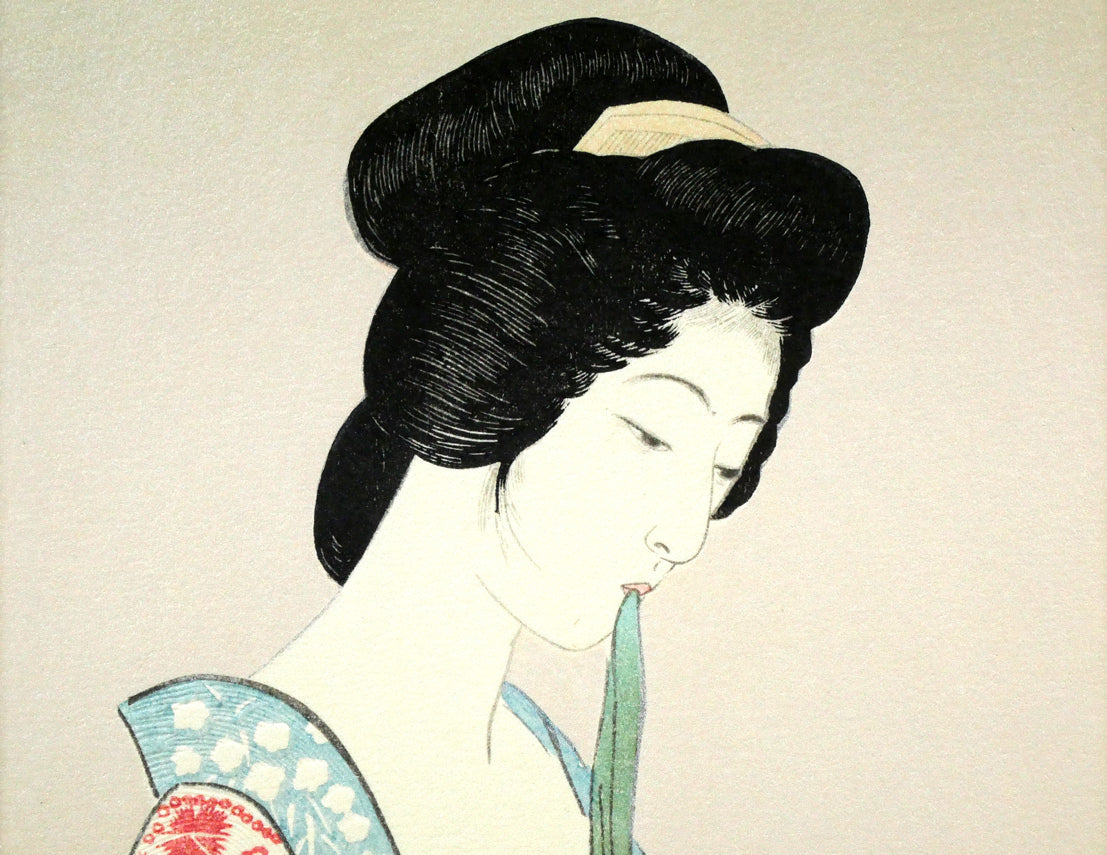 橋口五葉「長襦袢の女」木版画 拡大画像1