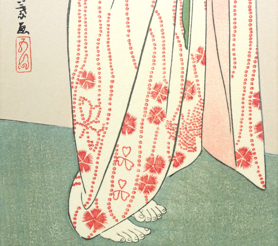橋口五葉「長襦袢の女」木版画 拡大画像3