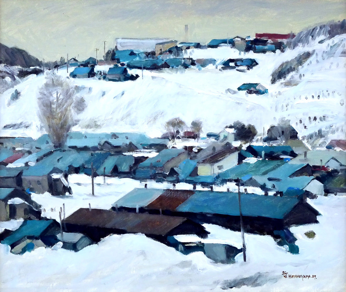 畠山哲雄「夕張冬景色」油絵・F10号 作品全体画像