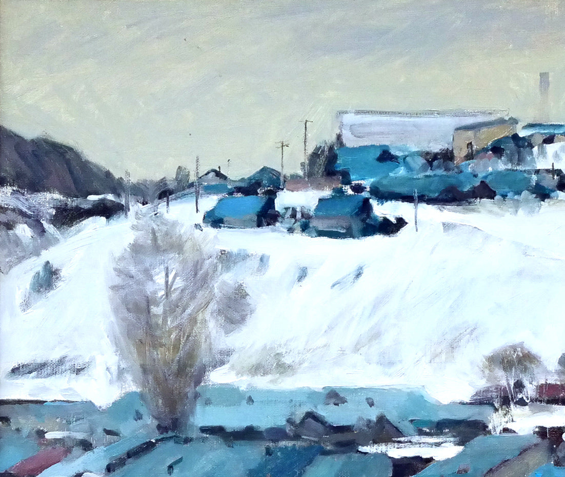 畠山哲雄「夕張冬景色」油絵・F10号 拡大画像1