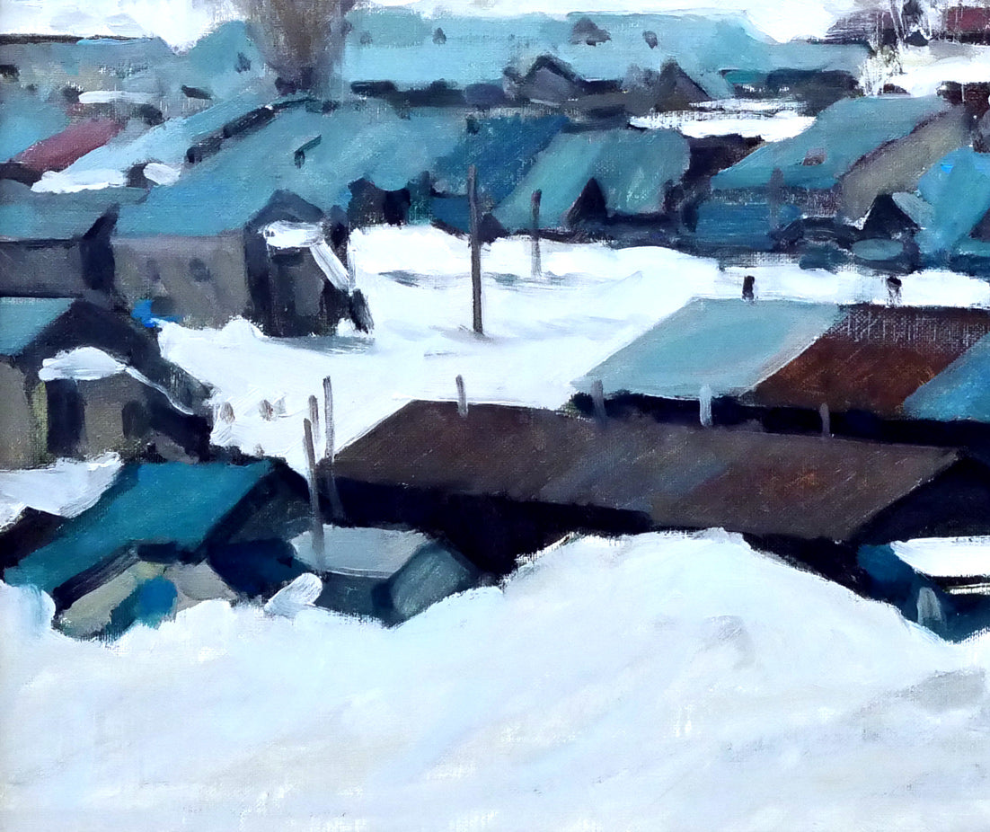 畠山哲雄「夕張冬景色」油絵・F10号 拡大画像4