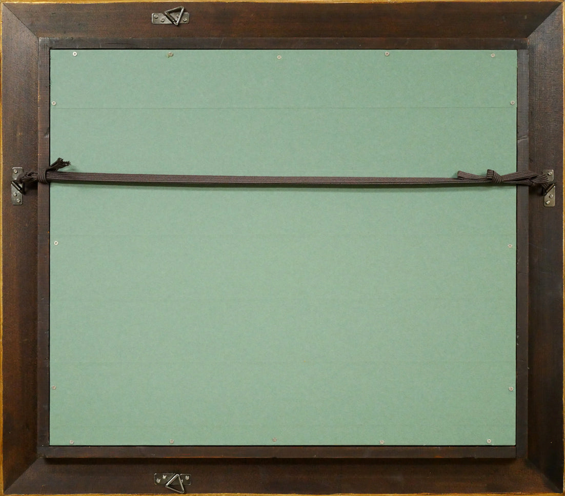 畠山哲雄「硑山(ズリ山)の部落・夏」油絵・F8号 額縁裏側画像