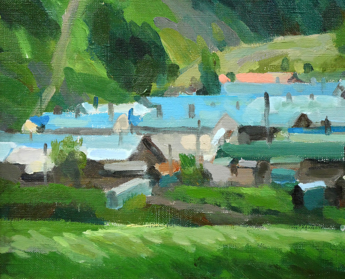 畠山哲雄「硑山(ズリ山)の部落・夏」油絵・F8号 拡大画像5