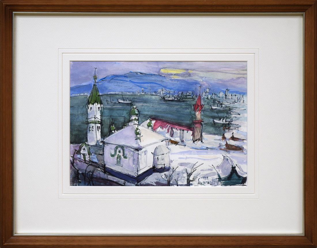 波多野清一「函館(ハリストス正教会)」水彩画・4号